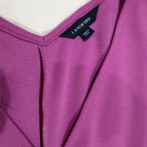 Lands End Purple  Faux Wrap V Neck Dress Size Large 14-16 Tie Waist Long Sleeve - Picture 2 of 6
